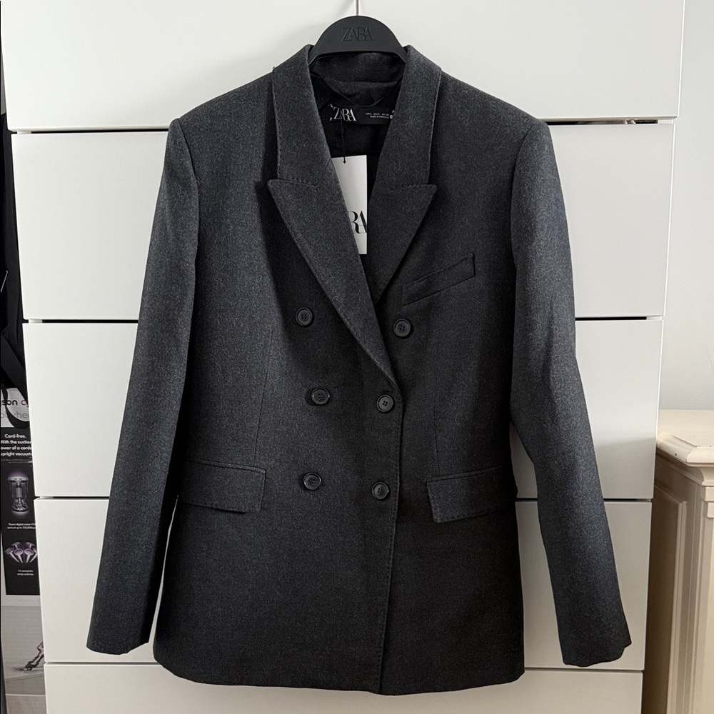 NWT Zara Dark Gray Double-Breasted Blazer
